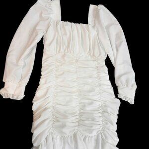 White Ruched Blouse | Long Sleeve Smocked Top | Romantic Cottagecore Shirt